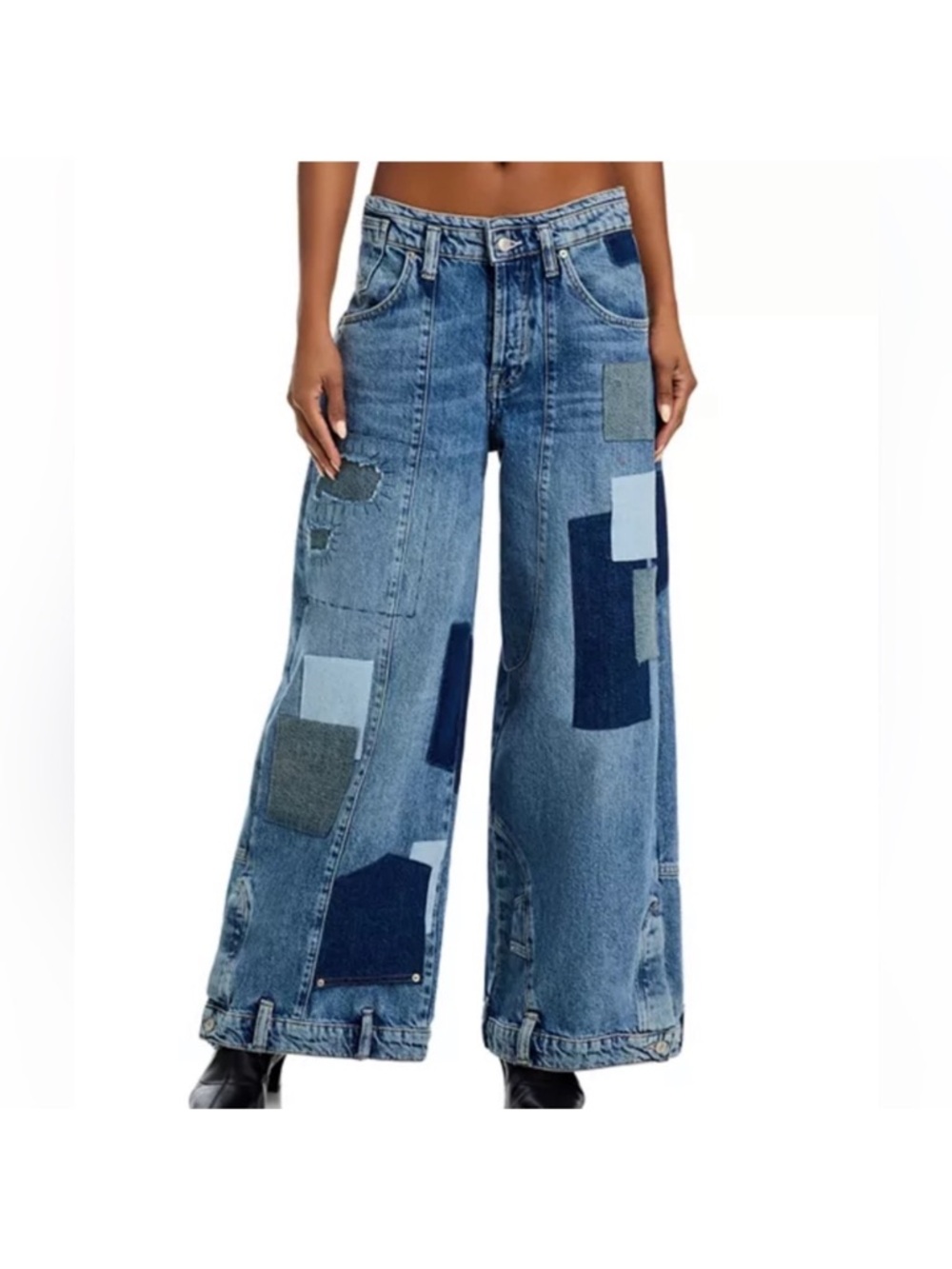 NEW Free People We The Free Head Over Heels Patchwork Wide Leg Denim Jeans 26 - Picture 8 of 16